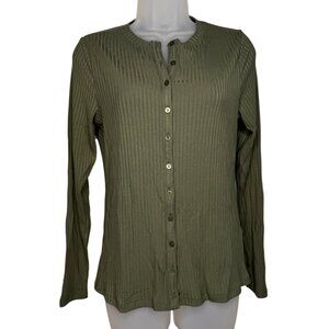 Abercrombie & Fitch Ribbed Long Sleeve Olive Button-Up Blouse Top SZ S Stretch